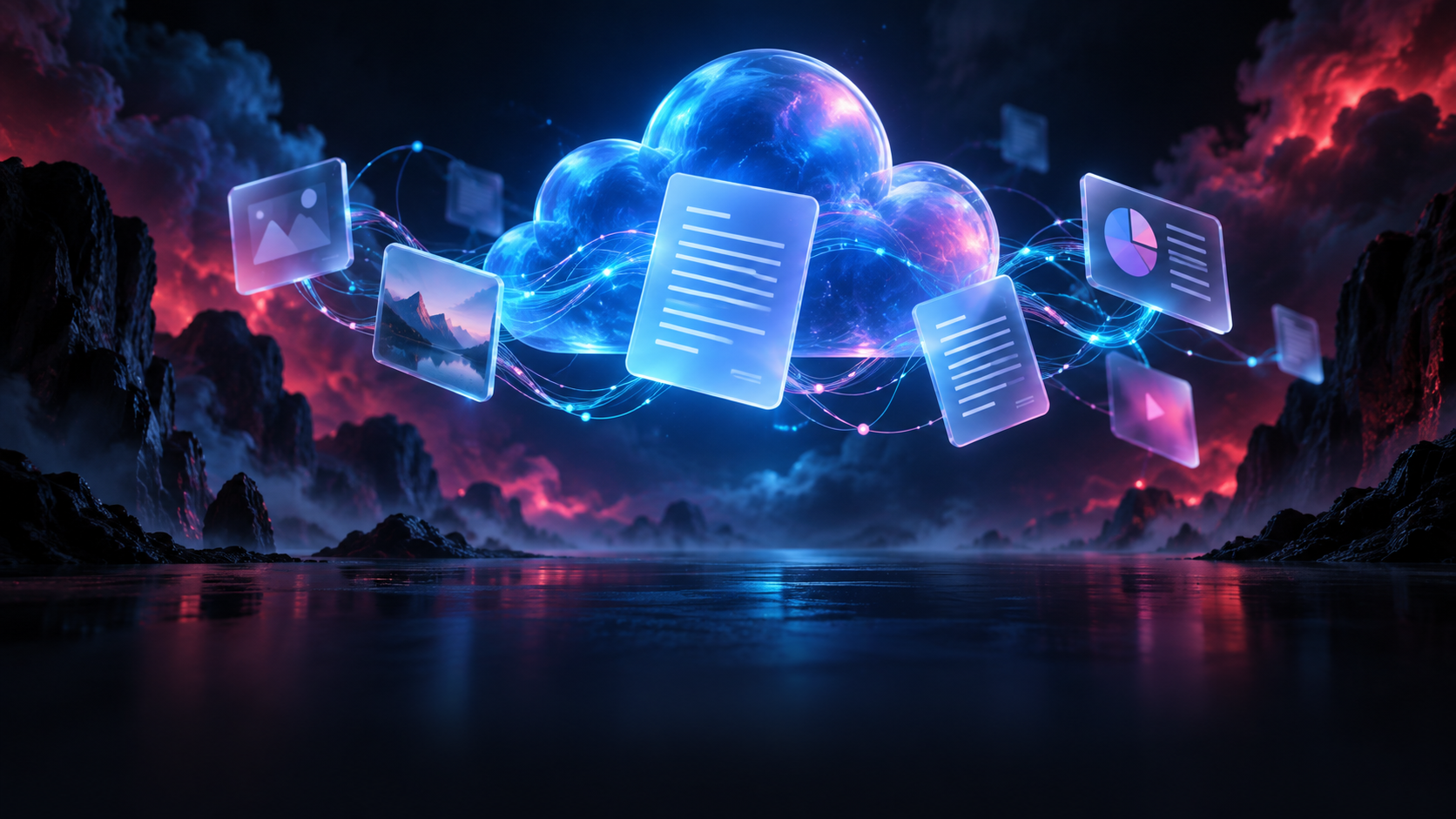 AI-generated thematic illustration for OneDrive + Copilot: Digital Event; not an event photograph.
